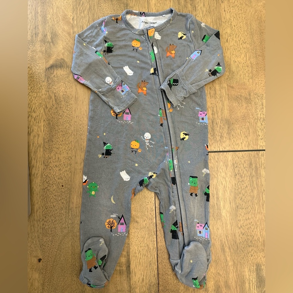 Angel Dear Halloween Gray Bamboo Zippered Footie Pajamas Play Condition 6-9mths